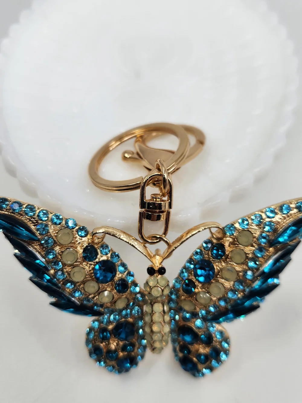 Gold-Tone Blue Crystal Butterfly Keychain Charm